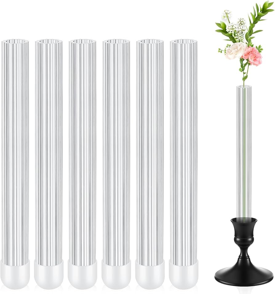 6 Pcs 5.9" Bud Vase Taper Candle Holder's Acrylic Striped Bud Vase with Silicon Rubber Case Desig... | Amazon (US)