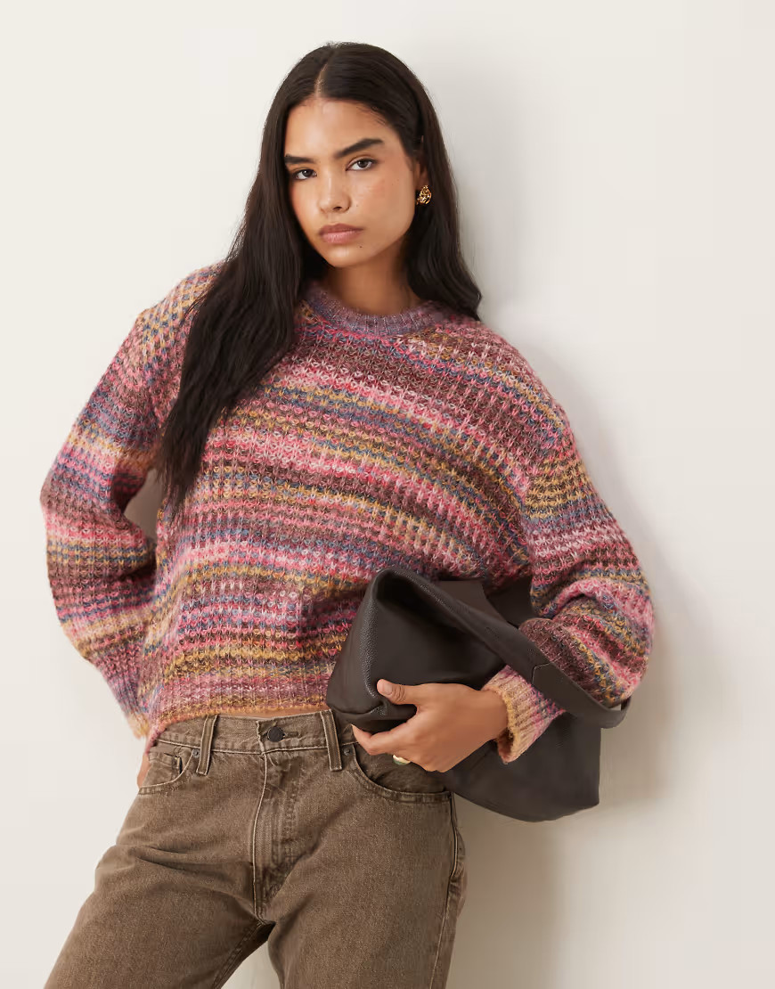 JJXX oversized space dye knit sweater in burgundy mix-Red | ASOS (Global)