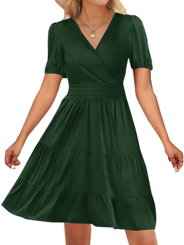 Women's Casual Summer Dress V Neck Short Sleeve Flowy Stretchy Comfort Fit for Daily Wear Work Mi... | Amazon (US)