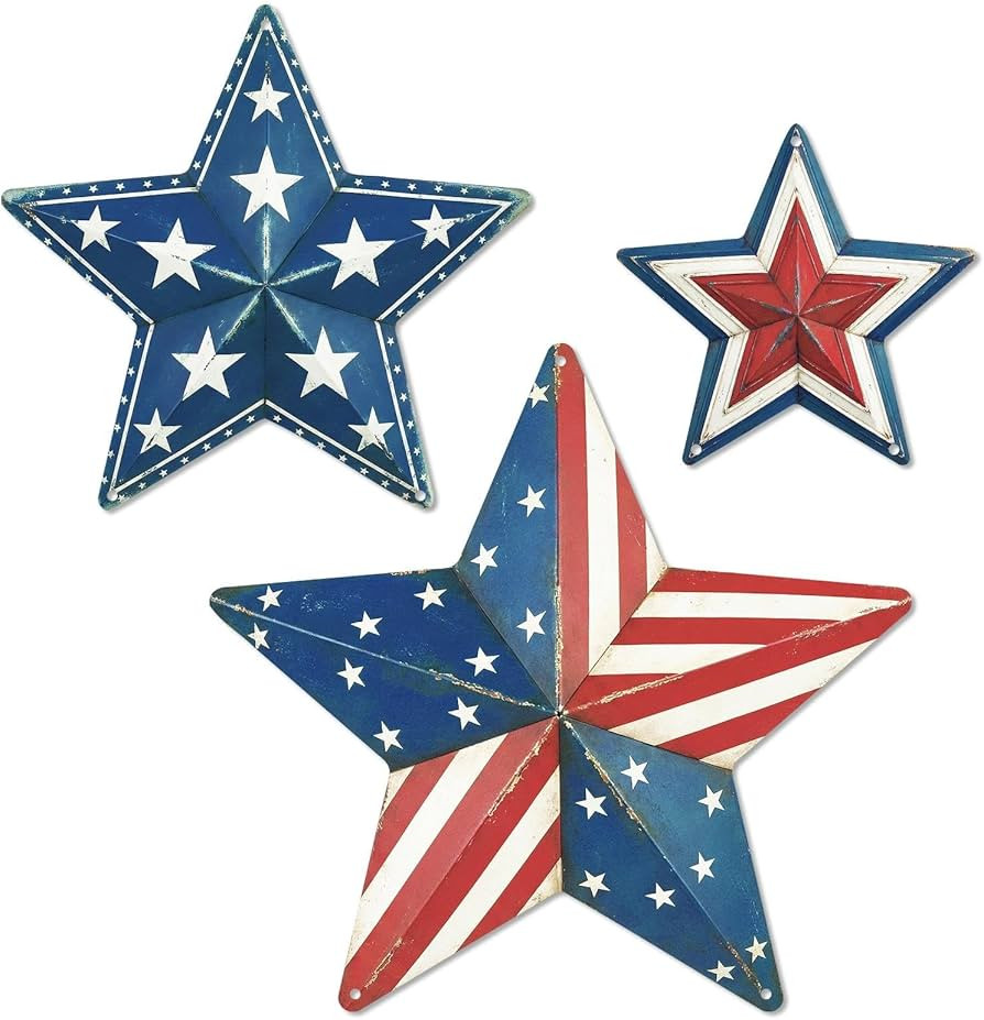 Putuo Decor 4th of July Decoration Metal Star Wall Decor Set of 3, Patriotic Day American Flag Wa... | Amazon (US)
