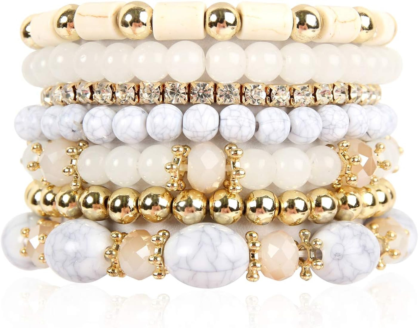 RIAH FASHION Multi Layer Bead Bracelet - Colorful Stacking Beaded Strand Stretch Cuff Statement B... | Amazon (US)