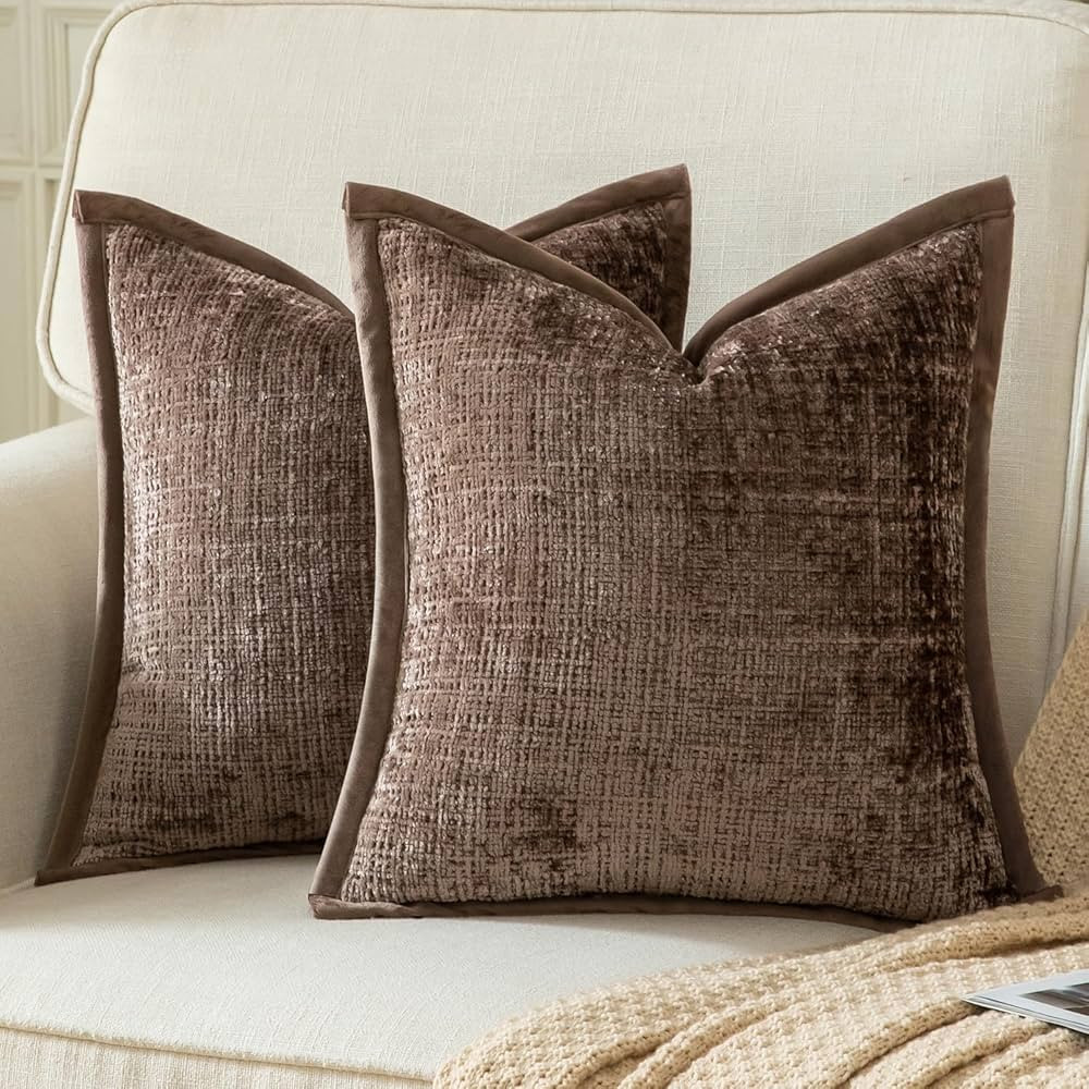 YAERTUN Pack of 2 Chenille Textured Decorative Throw Pillow Covers Accent Solid Cushion Cover Sof... | Amazon (CA)