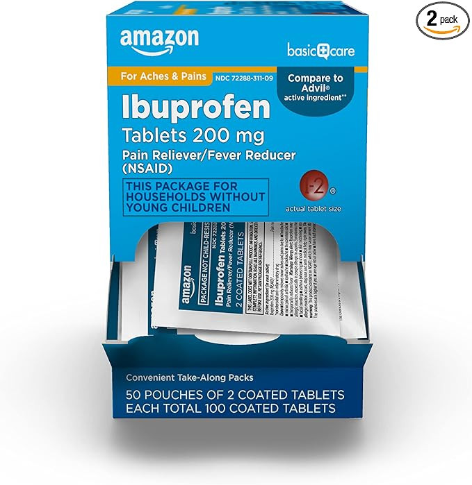 Amazon Basic Care Ibuprofen Tablets, 200 mg, Pain Reliever and Fever Reducer, For Headache, Muscu... | Amazon (US)