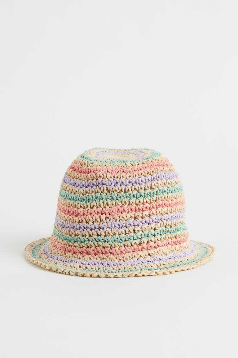 Hat in braided straw decorated with different-colored, narrow satin ribbon. Hat band in straw str... | H&M (US + CA)