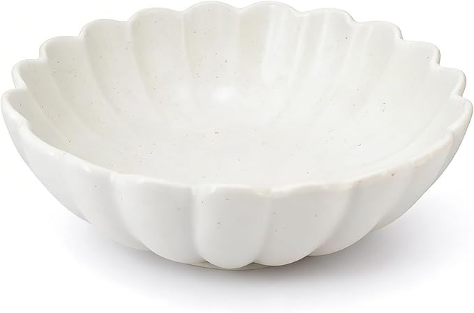10.5\u201d Large Ruffle Scalloped Fluted Bowl for Kitchen Counter, White Ceramic Flower Shaped De... | Amazon (US)