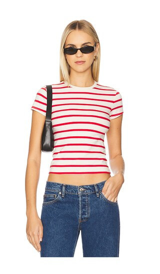 Good American Super Stretch Baby Tee in Cream,Red. - size XS | Revolve Clothing (Global)
