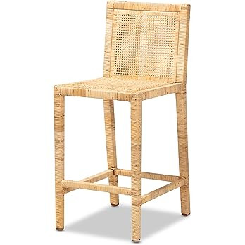 Baxton Studio Sofia Modern and Contemporary Natural Finished Wood and Rattan Counter Stool | Amazon (US)