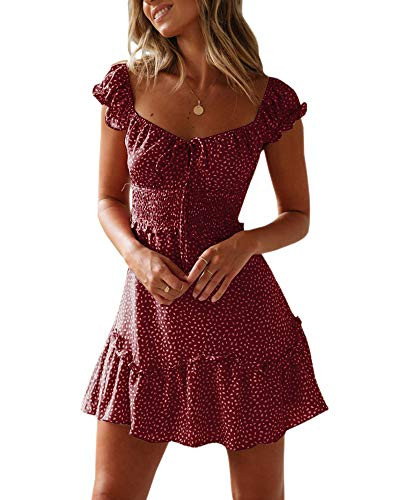 YOBECHO Womens Summer Ruffle Sleeve Sweetheart Neckline Printing Dress Mini Dresses | Amazon (US)