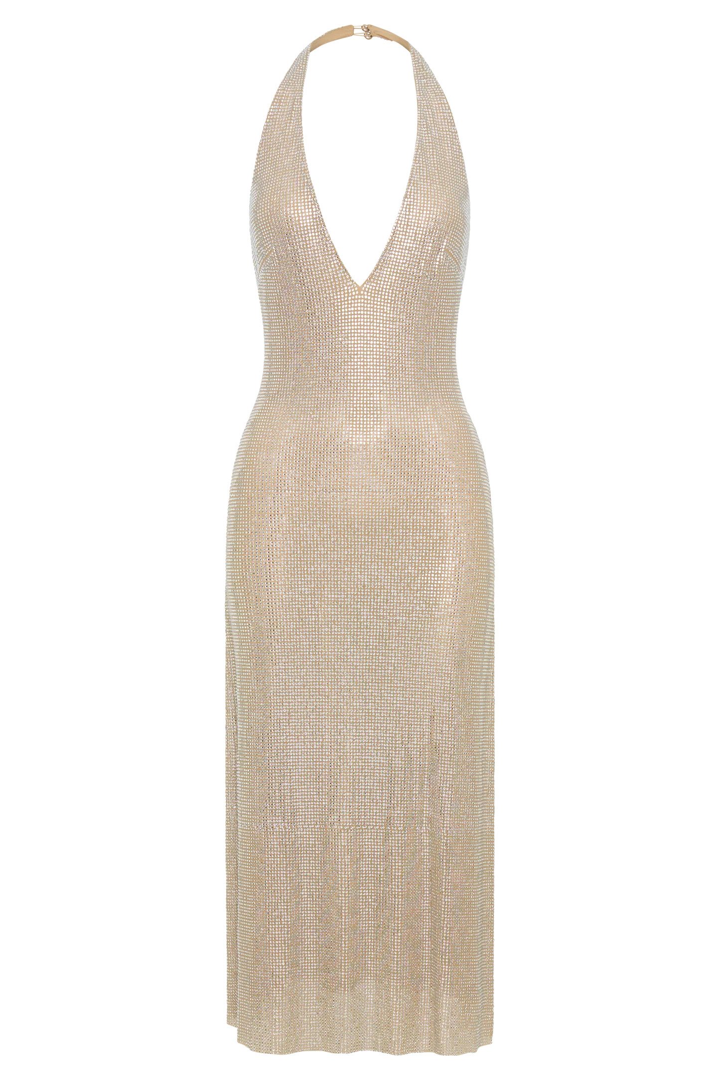 Genie Diamante Halter Midi Dress - Nude | Meshki (APAC)
