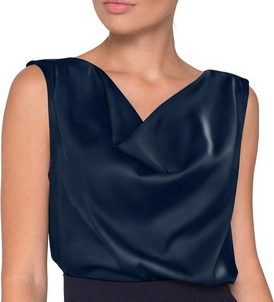 Women Silk Satin Tank Tops 2024 Dressy Cowl Neck Camisole Blouse Casual Sleeveless Cami Summer Ta... | Amazon (US)