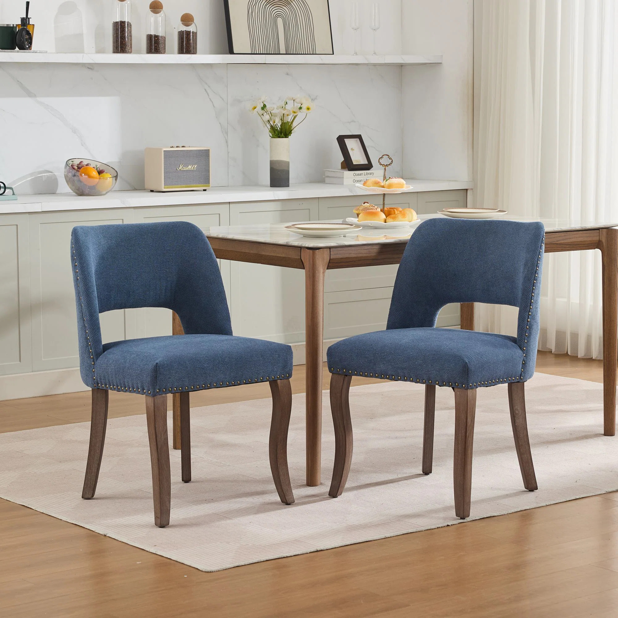 Gresham Upholstered Dining Chairs with Curved Backrest & Wooden Legs (Set of 2) | Wayfair North America