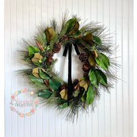 Winter Pine Wreath-Christmas Wreath-Holiday Wreath-Rustic Greenery Wreath-Pine Wreath With Bells-Magnolia | Etsy (US)
