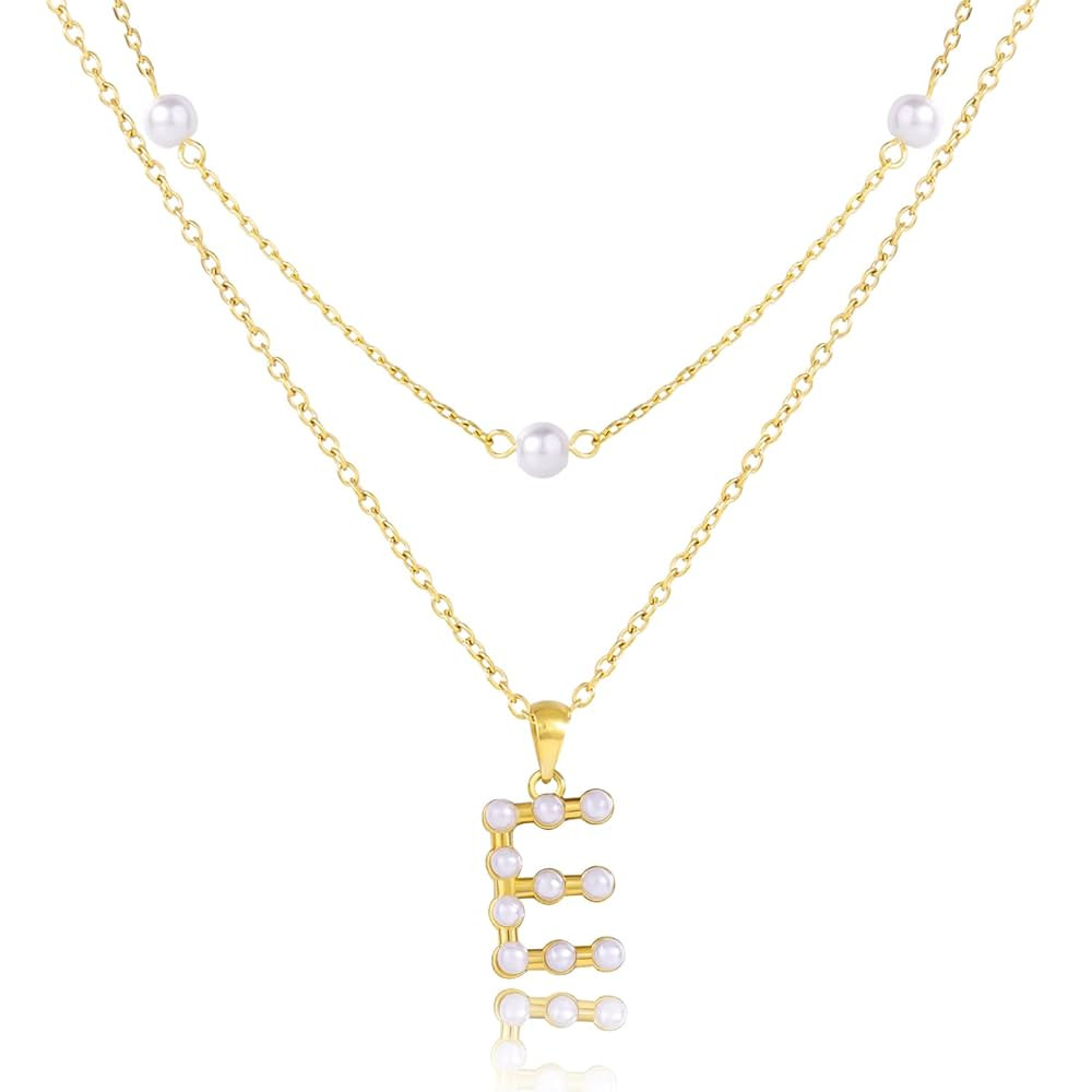 CARITATE Gold Pearl Initial Necklaces For Women Girls Trendy, Dainty Pearl Letter Necklace Cute J... | Amazon (US)