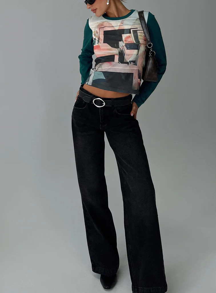 Anelli Low Rise Straight Leg Jeans Washed Black | Princess Polly US