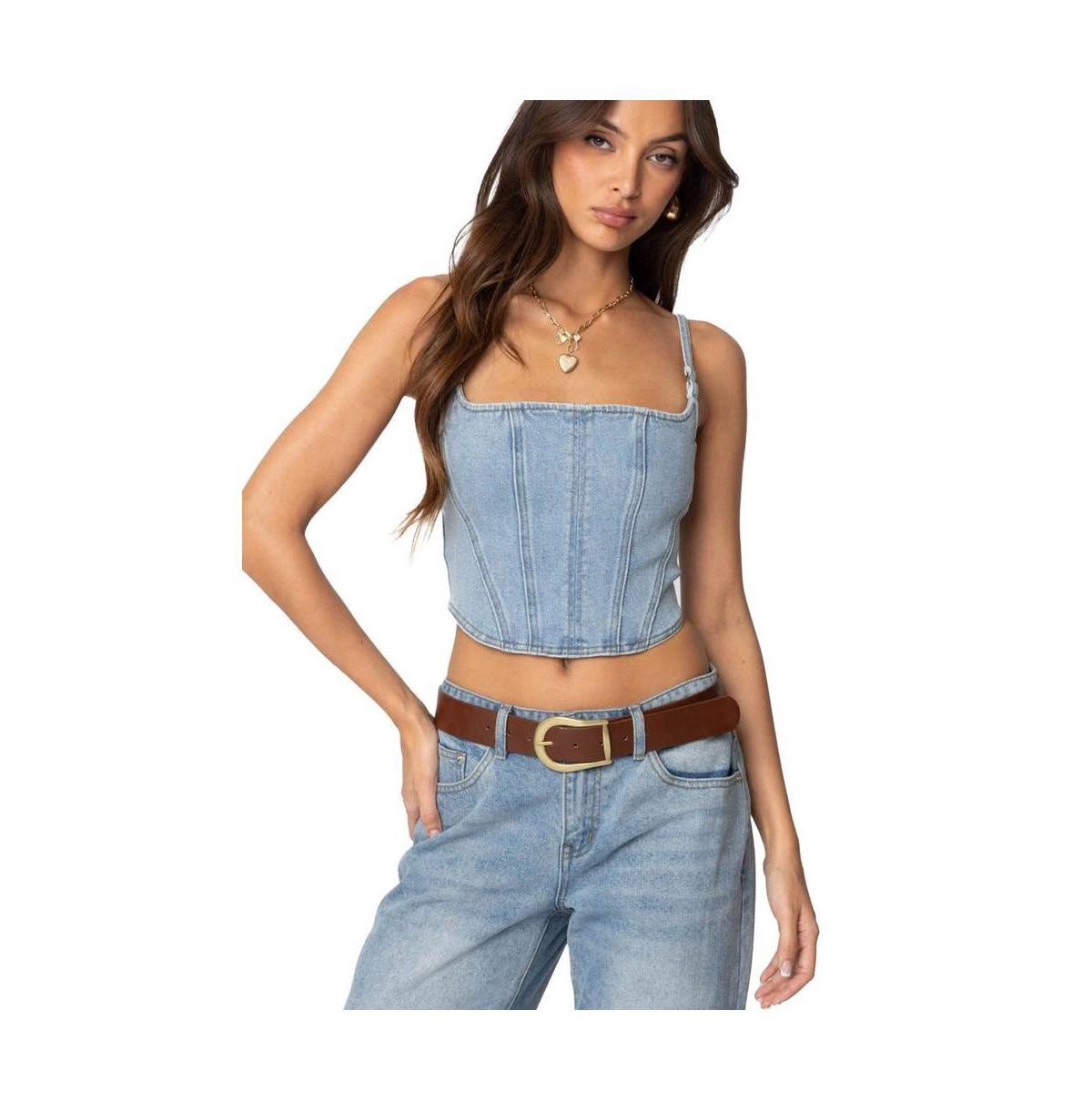 Edikted Womens Tennessee Denim Corset - Light-blue | Macy's