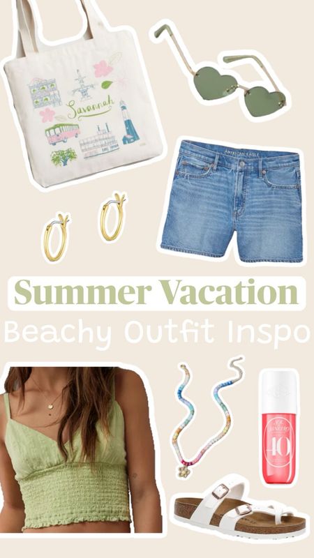 Summer Vacation outfit #beachvacation #heanshorts #beachtop #totebag #beachnecklace 

#LTKTravel #LTKSeasonal #LTKStyleTip