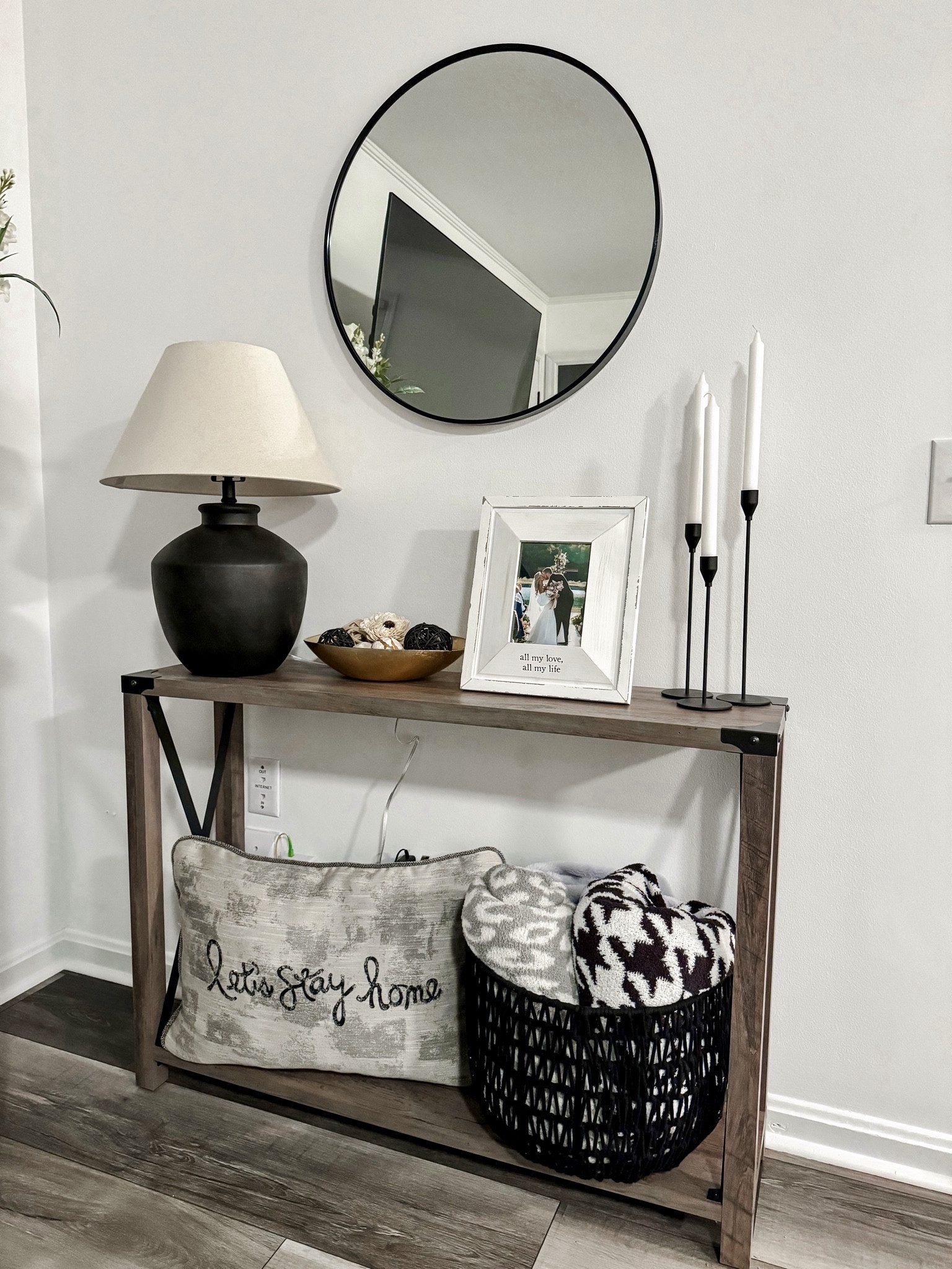 Console table decor! #consoletable #amazonfind #amazon #target #walmart #lamp #blacklamp #tablelamp #candle #pillow #blanketbasket #basket 

#LTKstyletip #LTKSeasonal #LTKhome
