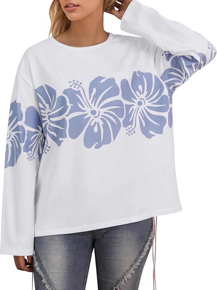 Cotton Oversized Hibiscus Tee Shirt for Women Floral Graphic Hawaiian T Shirts Casual Summer Vaca... | Amazon (US)