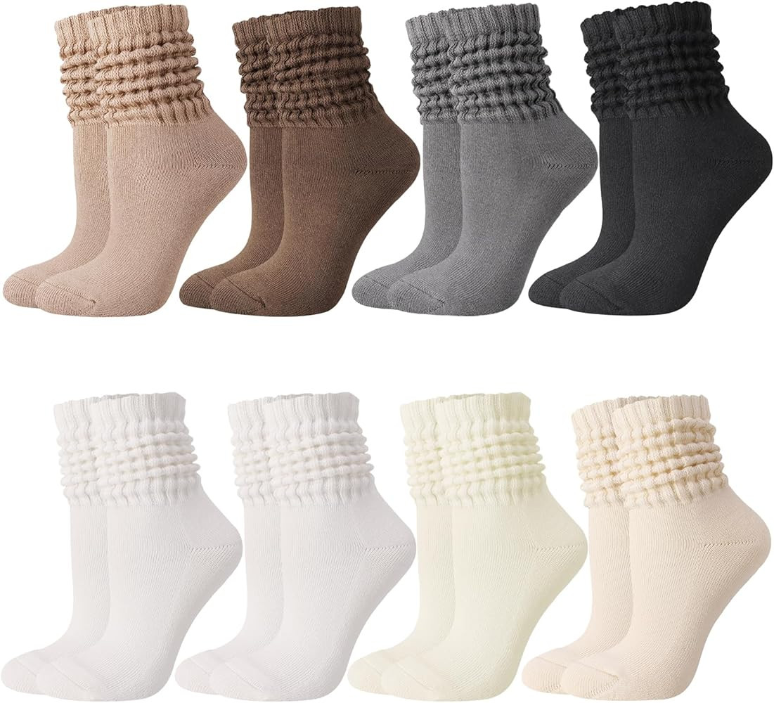 Jspupifip 6 Pairs Slouch Socks for Woman Scrunch Socks Knit Mid Calf Rib Tube Scrunchy Slouchy Re... | Amazon (US)