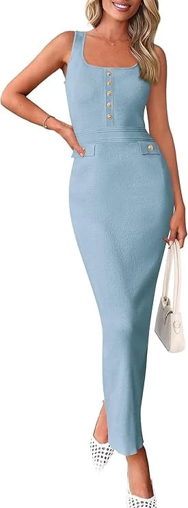 PRETTYGARDEN Women's Summer Bodycon Maxi Dresses Sleeveless Buttons Knit Spring Elegant Wedding G... | Walmart (US)