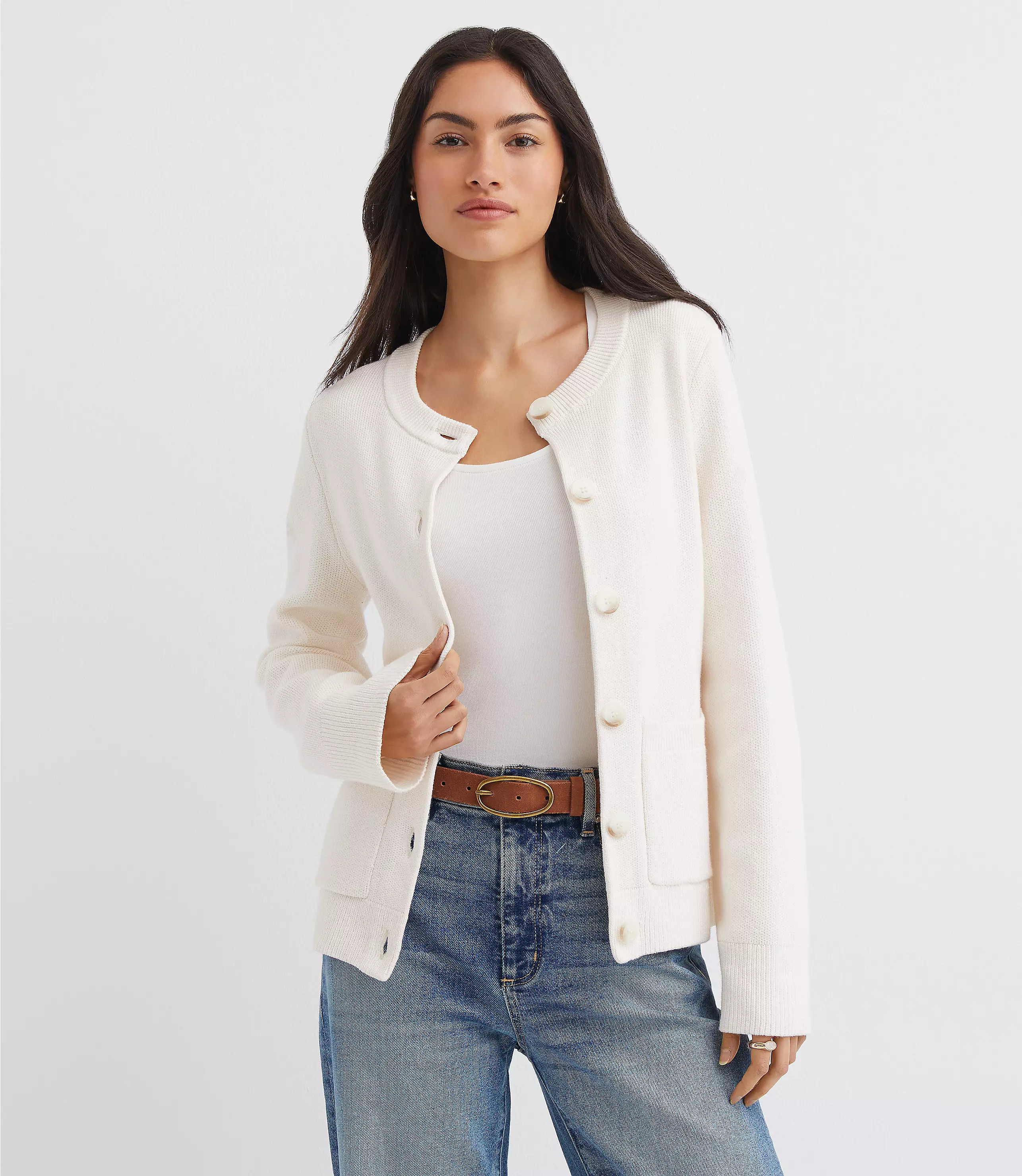 Waisted Patch Pocket Cardigan | LOFT