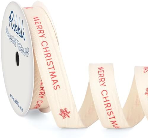 Ribbli Christmas Cotton Ribbon Natural Twill Tape Cotton with Red Merry Christmas and Snowflak Fa... | Amazon (US)
