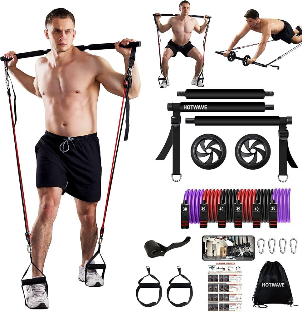 HOTWAVE Pilates Bar Kit with Resistance Bands. Fitness Bar with Ab Roller for Abs Workout. Squat ... | Amazon (US)