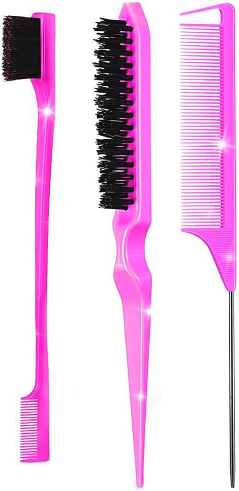 DAN Technology Hair Styling Set - 3 Pieces Teasing Comb, Rat Tail Comb, and Edge Brush for Slicki... | Amazon (US)