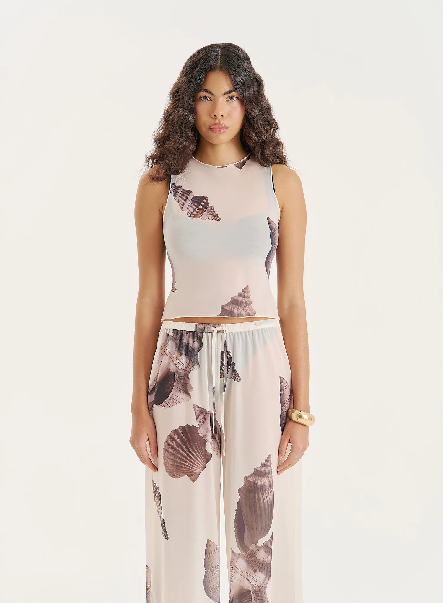Cream Shell Printed Sleeveless Top- Oli | 4th & Reckless