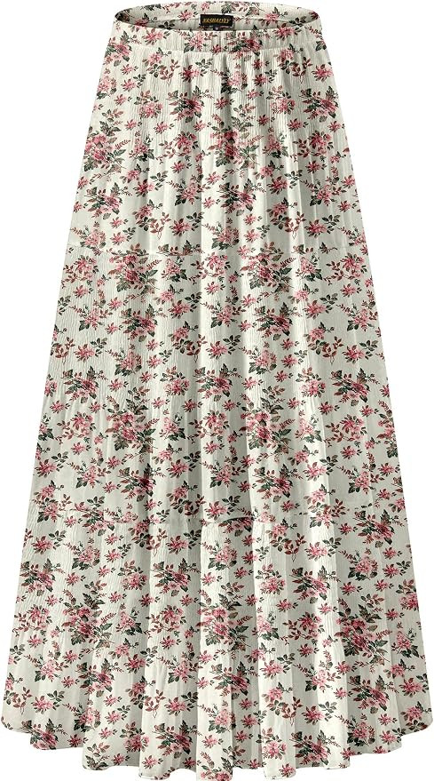 Women's Chiffon Elastic High Waist Pleated A-Line Flared Maxi Skirts | Amazon (US)