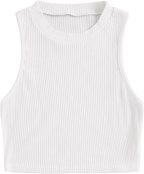 Verdusa Women's Ribbed Knit Sleeveless Round Neck Slim Fitted Basic Crop Tank Top | Amazon (US)