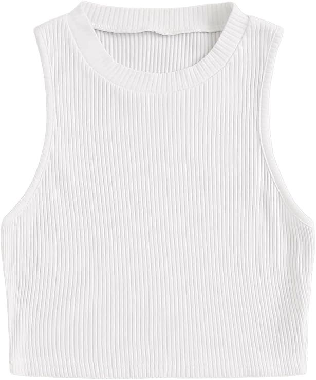 Verdusa Women's Ribbed Knit Sleeveless Round Neck Slim Fitted Basic Crop Tank Top | Amazon (US)