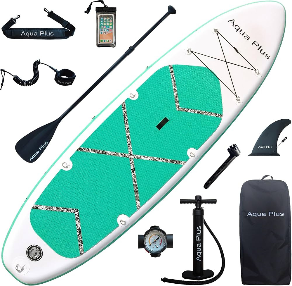 Aqua Plus 6inches Thick Inflatable SUP for All Skill Levels Stand Up Paddle Board,Paddle,Double A... | Amazon (US)