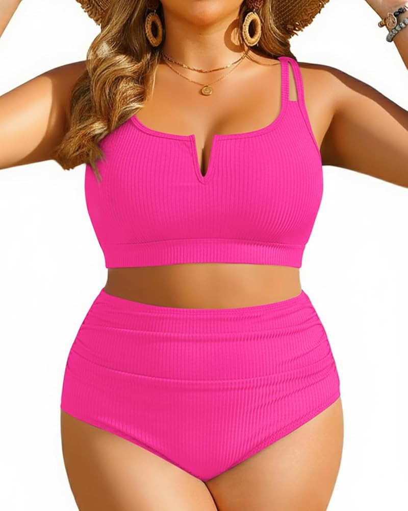 Women Plus Size High Waisted Bikini Two Piece Swimsuit Swimwear | Amazon (US)