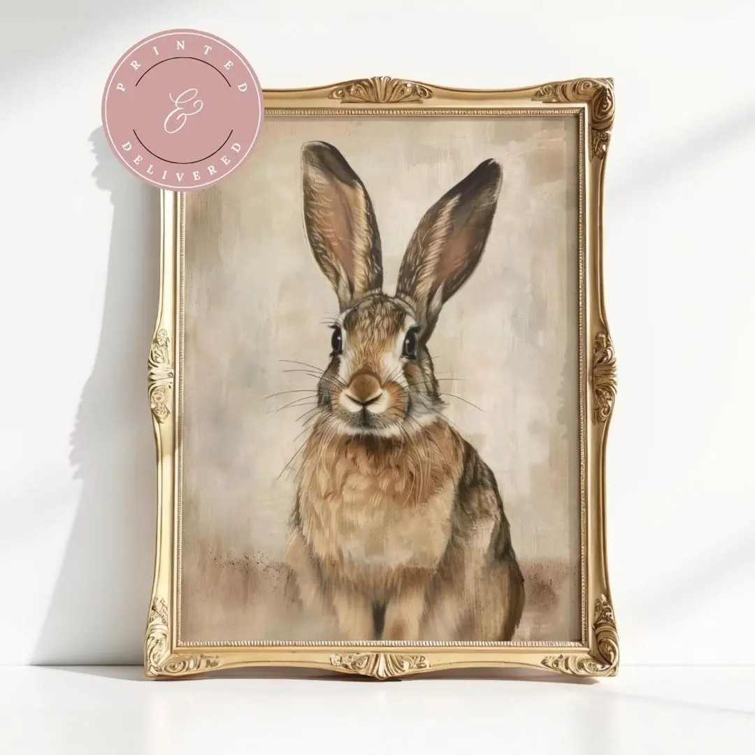 Easter Rabbit Bunny Physical Print Rustic Hare Cottagecore Print Animal Wall Art Painting Decor B... | Etsy (US)