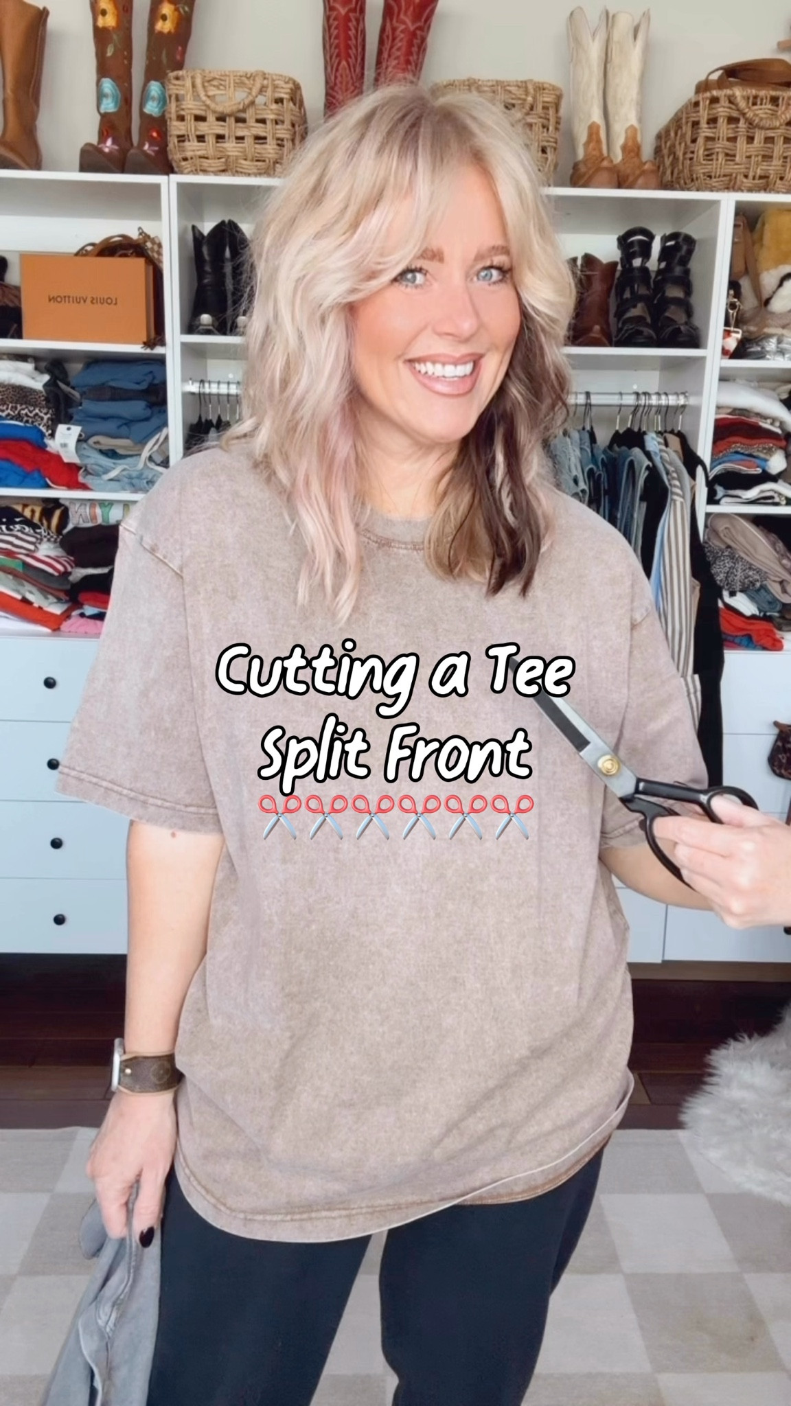 I shared this slit front tee in pics the other day and had some ask me to share a tutorial. This is a fun and very easy way to cut a tee and I love this pack of three acid wash tees from Amazon & I’m  in a size large. 
✨First fit
Mesh top is last year but I linked another one almost just like it. My bell bottoms are a few years old but I also found several 
similar pair. 
✨Second fit
Burgundy tank is a medium and leopard pants are a size medium too. 
✨My necklaces and earrings are @twistedsilver Save with code MANDIE20 


#LTKOver40 #LTKFindsUnder50 #LTKStyleTip