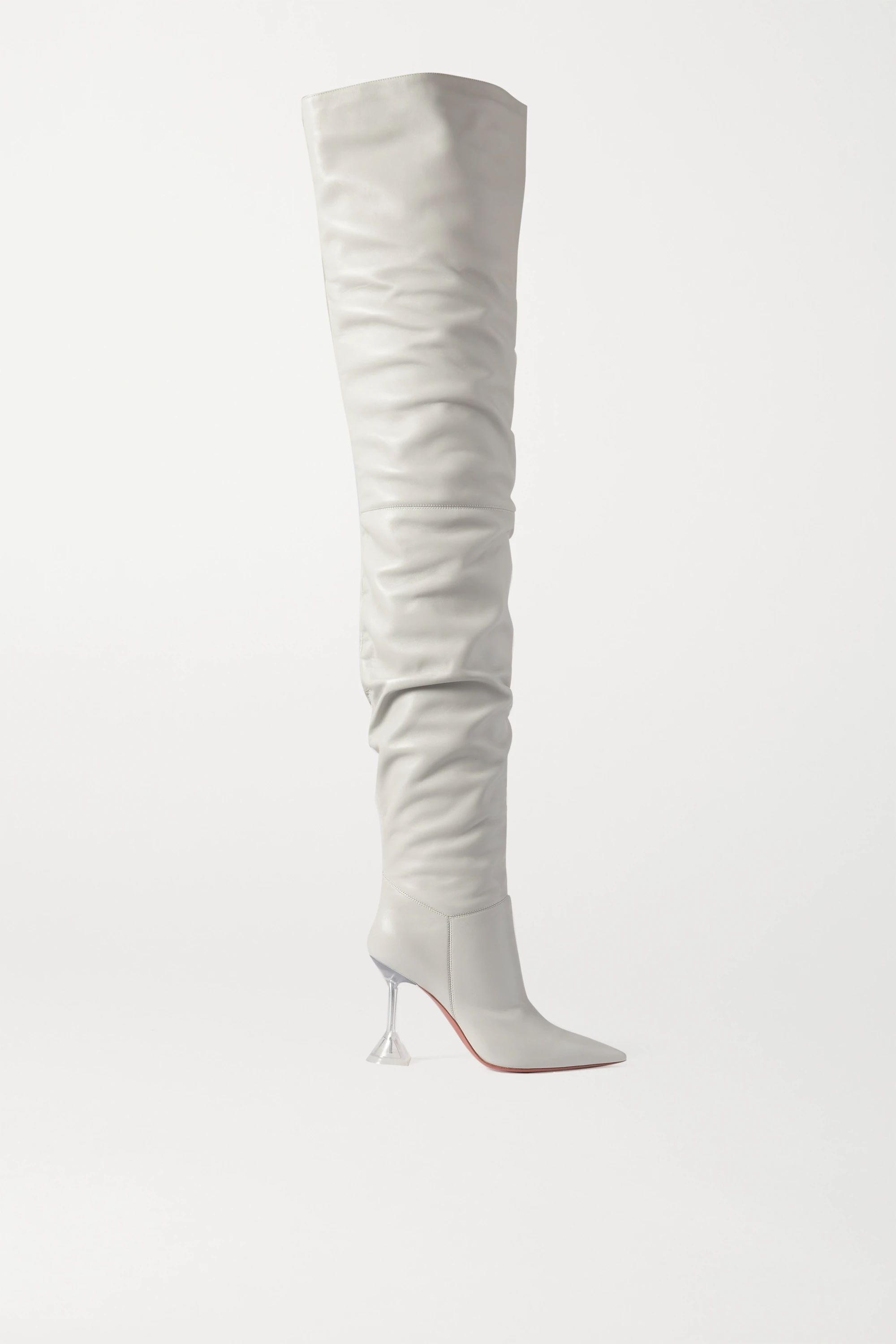 Off-white Olivia leather thigh boots | Amina Muaddi | NET-A-PORTER | NET-A-PORTER (US)