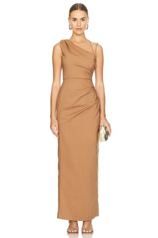 Shona Joy Lani Asymmetrical Gathered Maxi Dress in Cinnamon from Revolve.com | Revolve Clothing (Global)