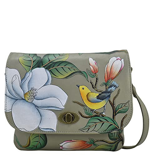 Anna by Anuschka Women's Hand-Painted Genuine Leather Triple Compartment Flap Crossbody - Vintage Bird Taupe | Amazon (US)