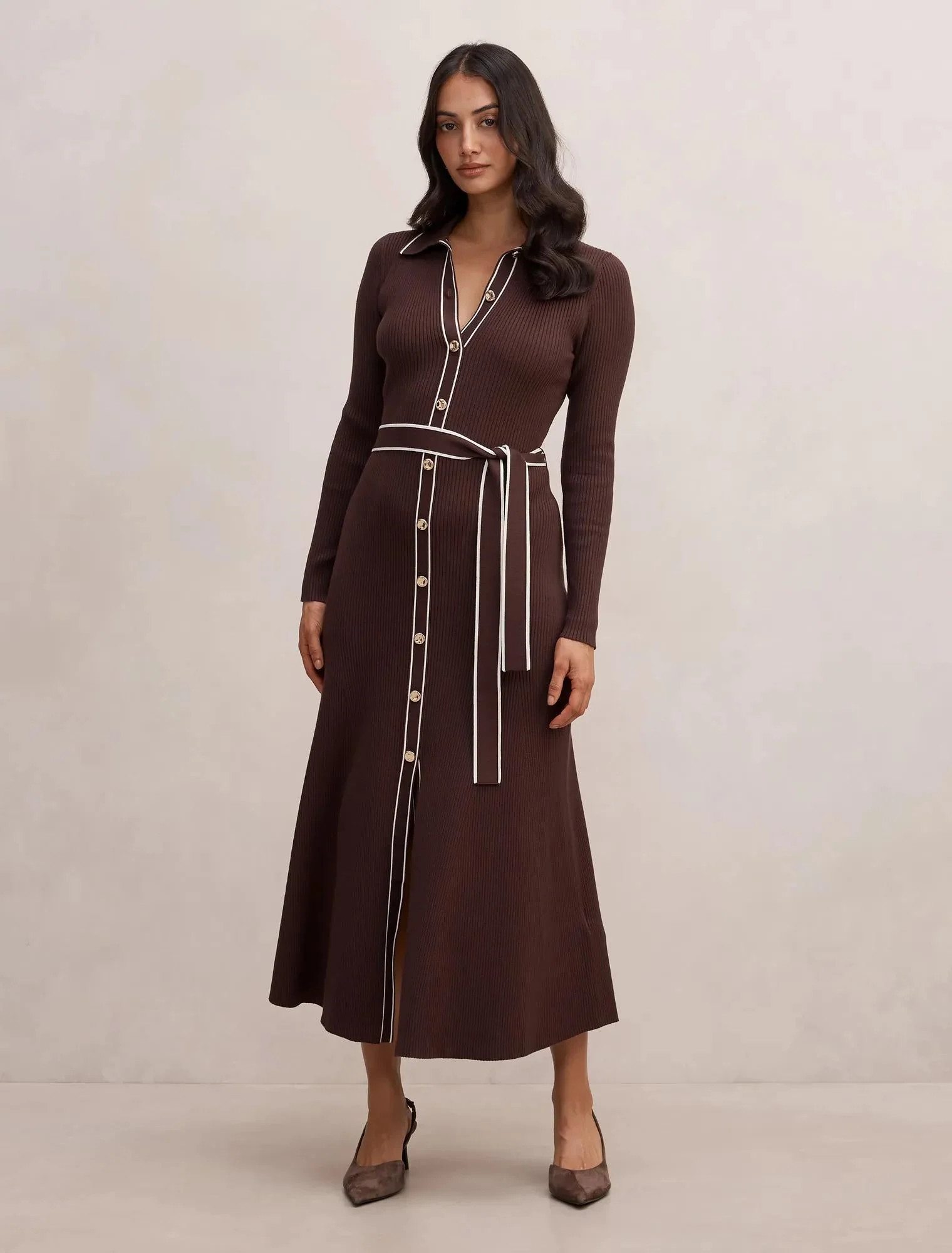Maisy Tipped Midi Dress Chocolate | Ever New (CA)