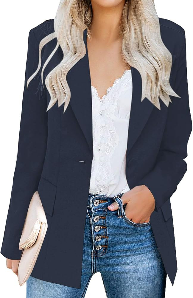 luvamia Women's Casual Long Sleeve Lapel Button Slim Work Office Blazer Jacket | Amazon (US)
