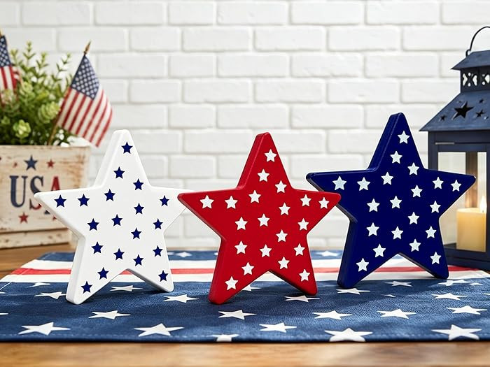 4th of July Table Decorations 3 PCS, Fourth of July Red White Blue Wooden Star Decor Centerpiece ... | Amazon (US)