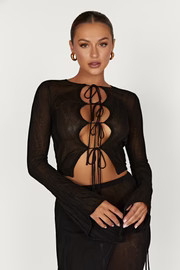 Akari Flare Sleeve Knit Top - Black | MESHKI US