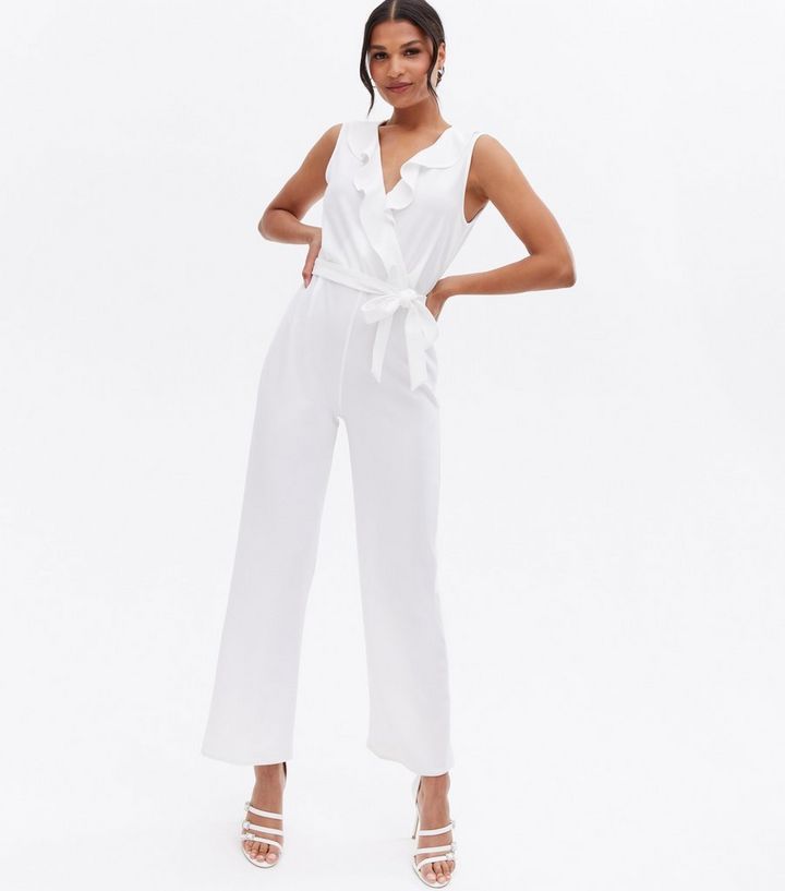 White Scuba Ruffle Wrap Jumpsuit
						
						Add to Saved Items
						Remove from Saved Items | New Look (UK)