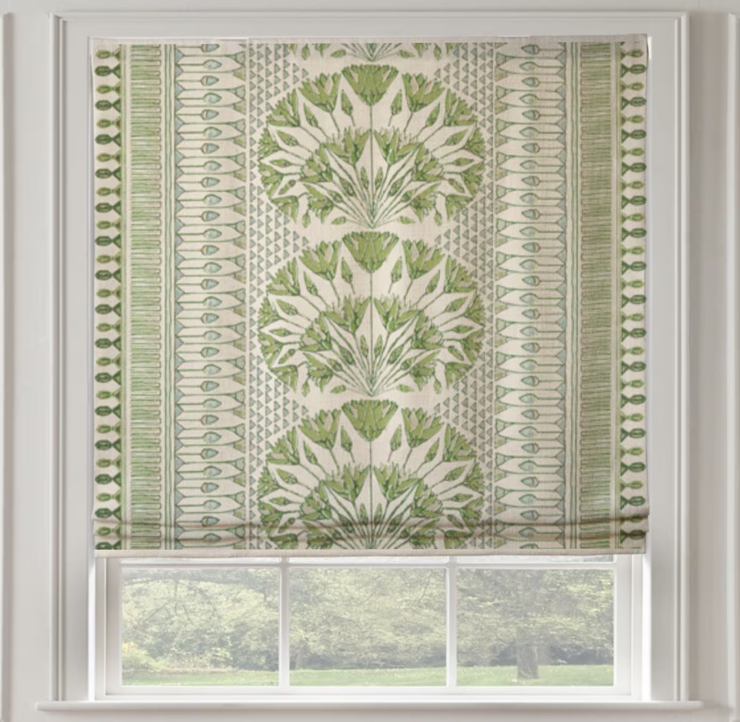 Anna French Cairo Roman Shade in Green and White - Etsy | Etsy (US)