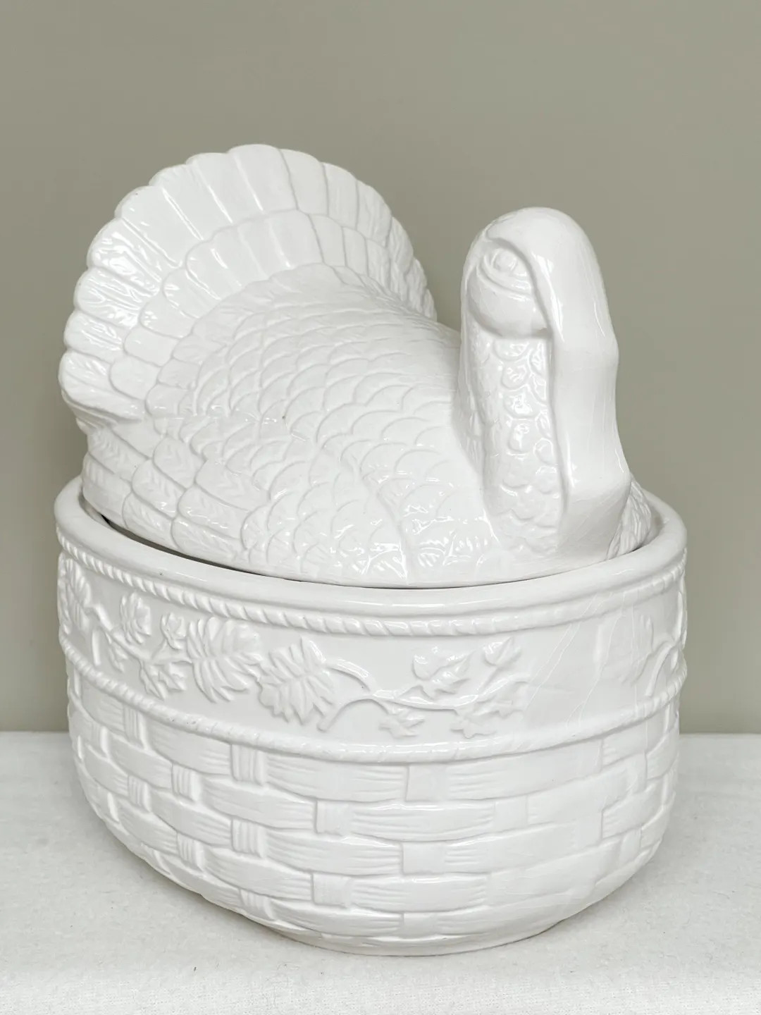 Vintage White Ceramic Turkey Tureen. Thanksgiving Covered Dish With Basketweave & Grapevine Desig... | Etsy (US)
