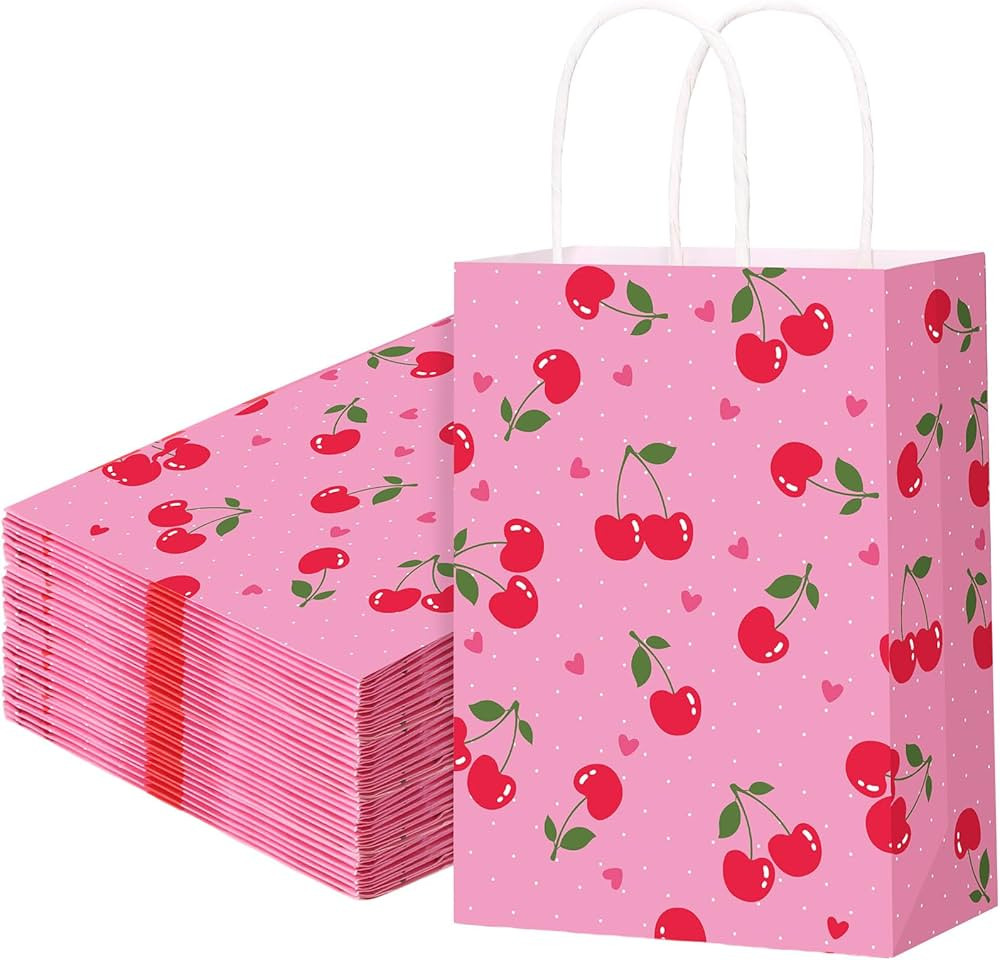Reginary 20 Pcs Cherry Gift Bag Cherry Party Goodie Bags with Handles Summer Fruit Berry Themed C... | Amazon (US)