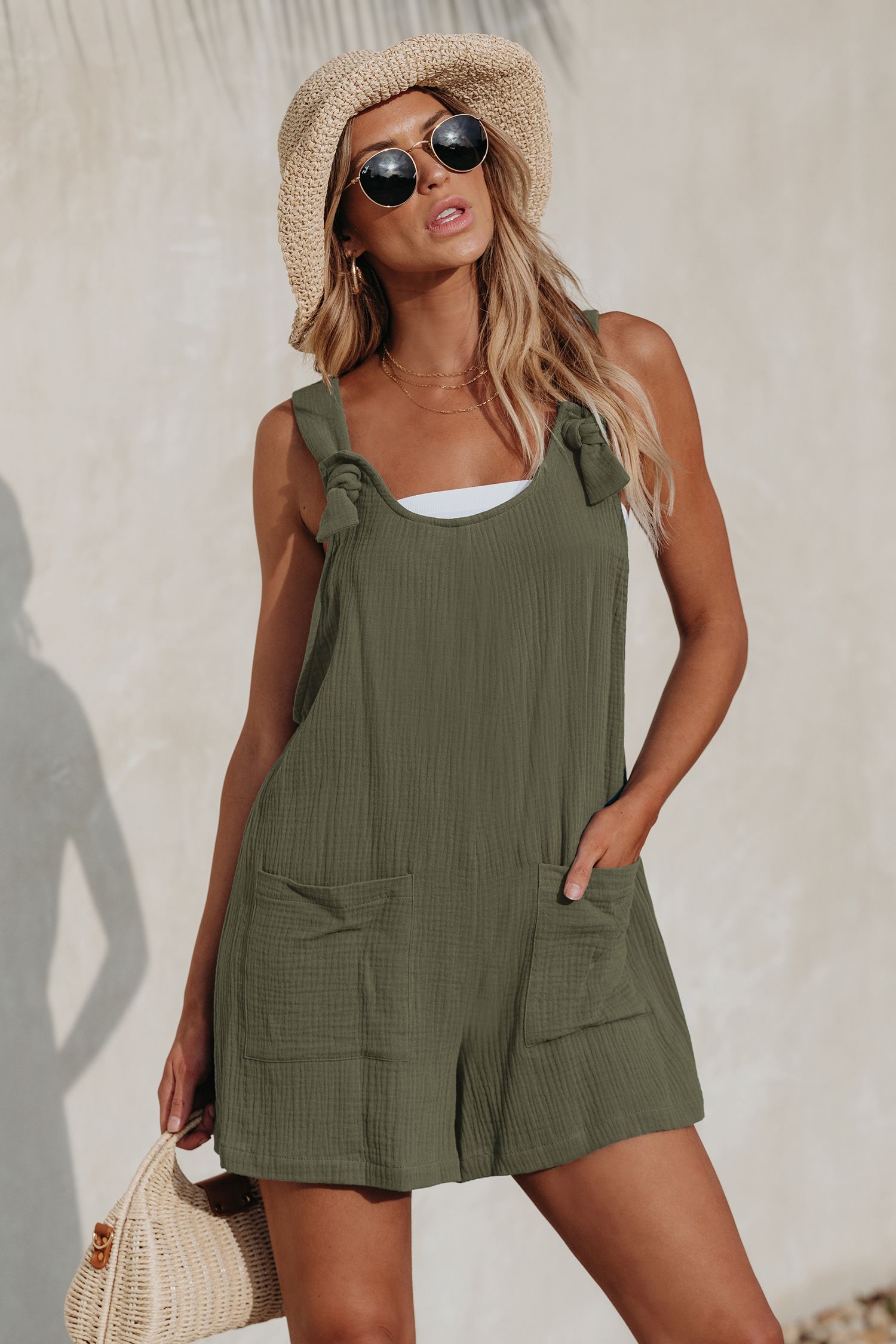 Eucalyptus Patch Pocket Shortalls | Cupshe US