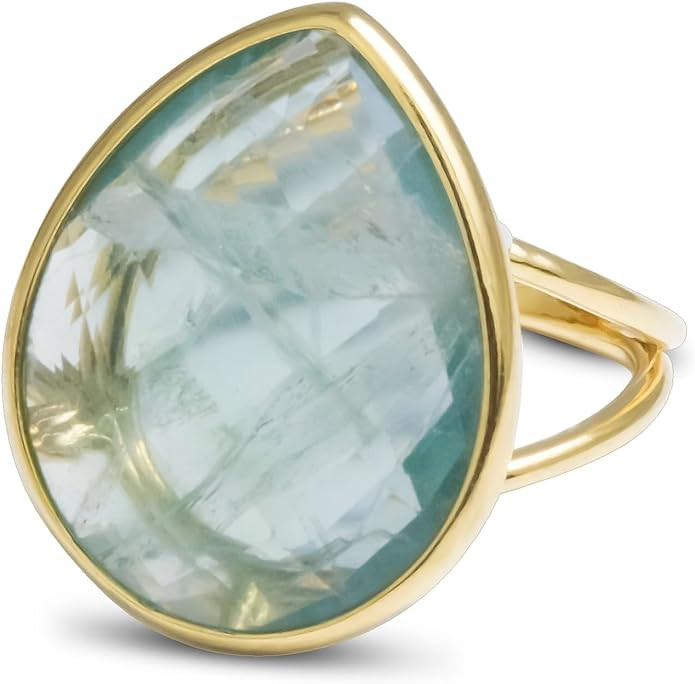 Crystal Ring for Women, Natural Rose Quartz Green Fluorite Ring for Her, Teardrop Shape Gemstone ... | Amazon (US)