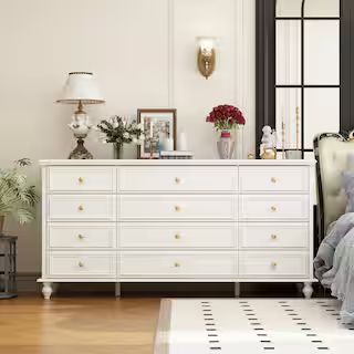 FUFU&GAGA White Wooden 12-Drawer Chest of Drawers 63 in. W x 31.5 in. H x 15.7 in. D Dresser, Mod... | The Home Depot